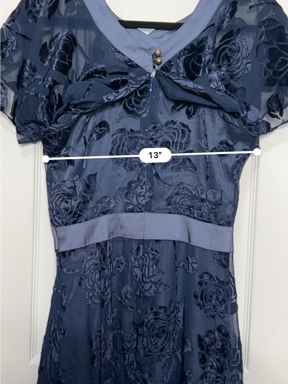 Wear Mena NWT Blue Velvet Burnout Floral Chiffon Midi Dress Size 4 - Picture 10 of 11